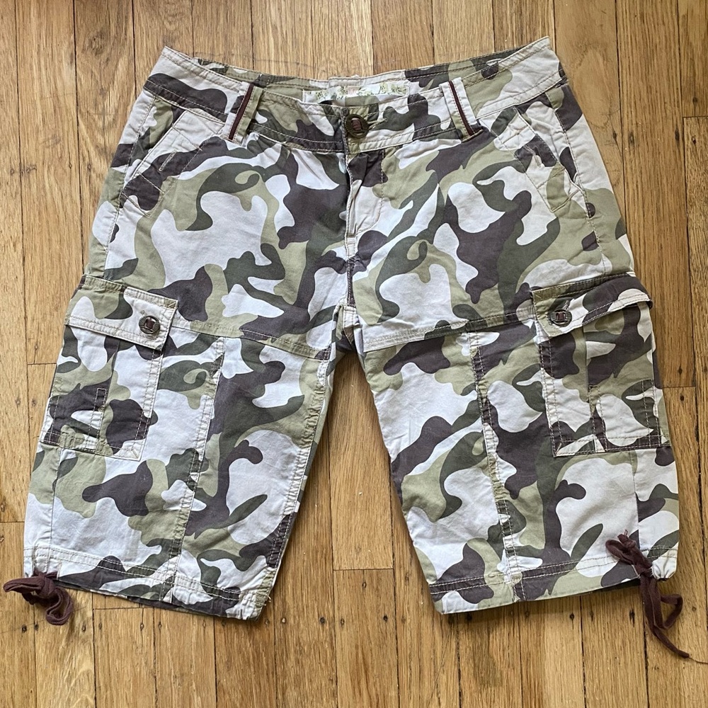 vintage camo cargo shorts with ties